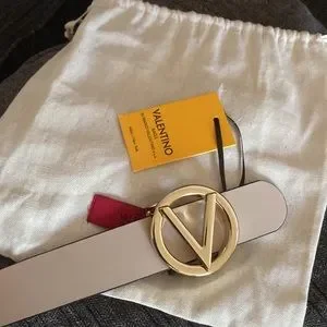 Mario Valentino Milano XS Ecru Belt Logo Buckle Slide Hole Punch Bonded Leather VALENTINO Belt M Beige / Oro | Buy bags, purses  main image 4